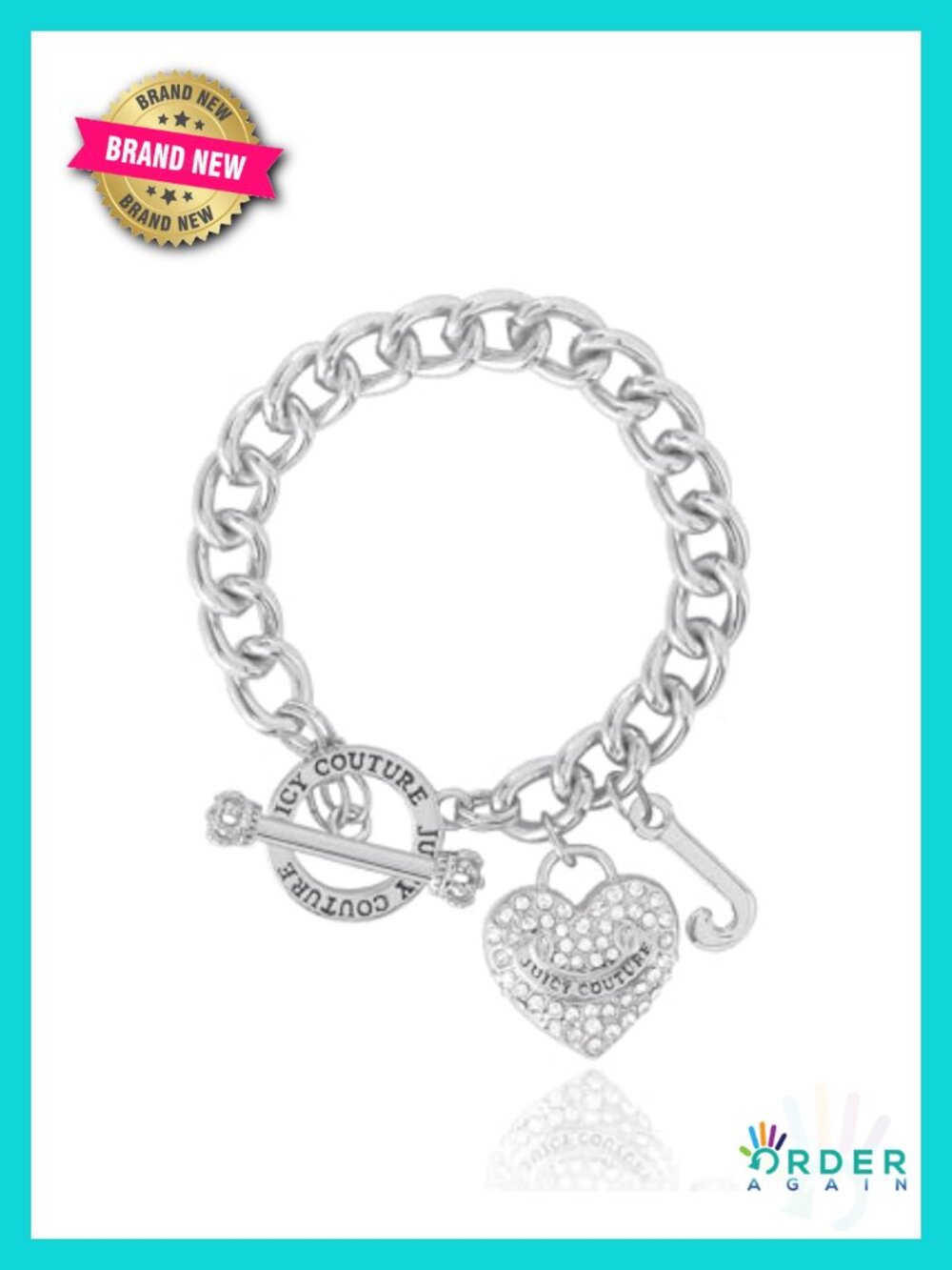Heart Charm Bracelet Toggle Closure Silver Tone